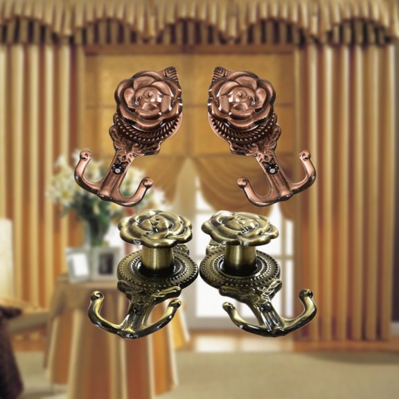 STRANDCHIC Curtain Hooks Hook Rose Shaped Green Bronze 4Pcs