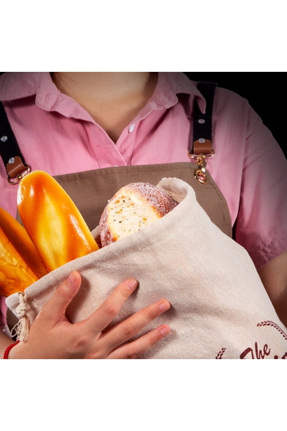 4-Piece Reusable Khaki Linen Bread Bags Set with Drawstring Closure for Fresh Bread Storage and Kitchen Use