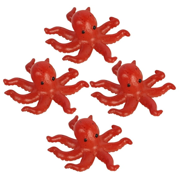STRANDCHIC 4-Piece Brown Realistic Octopus Toy Set PVC Mini Marine Animal Figurines for Kids and Collectors