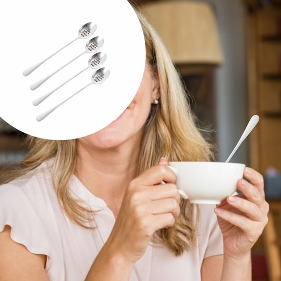 STRANDCHIC 4Pcs Stainless Soup Spoons Silver with Smooth Polished Surface for Coffee Porridge