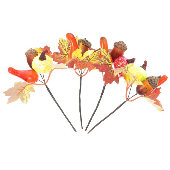 STRANDCHIC 4Pcs Faux Plants Indoor Maple Leaf Branches with Pumpkin Decor for Autumn Tsgiving Home Decoration
