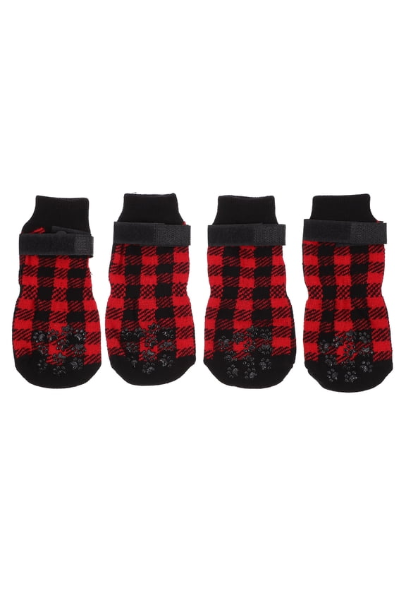 Christmas Themed Pet Socks Dark Red Non-Slip Anti-Scratch for Pets 4Pcs