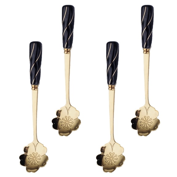 STRANDCHIC 4pcs Ice Cream Spoon Black Elegant Spoon Utensil for Meal Time Restaurants