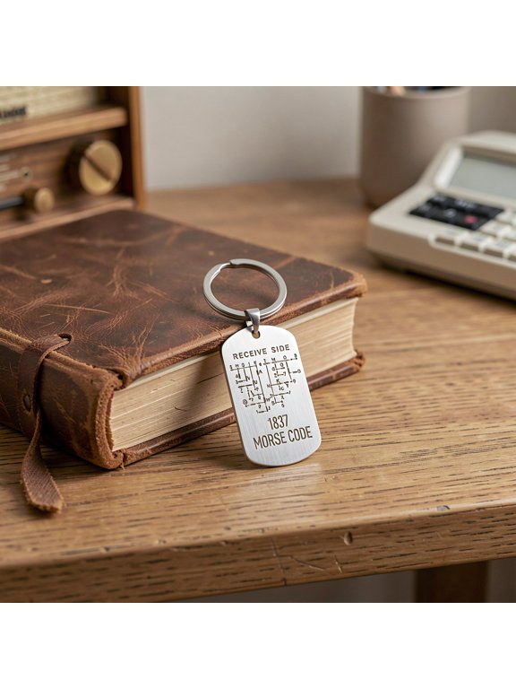 Portable Morse Code Keychain Engraved Stainless Steel Signal Reference
