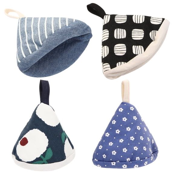 STRANDCHIC 4-Pack Triangular Pot Lid Handle Mitts, Cotton Cooking Gloves for Kitchen and Family Use