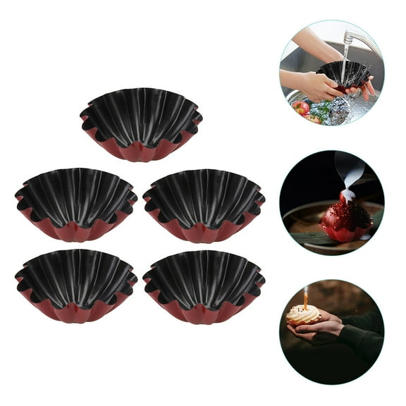 STRANDCHIC Tart Molds Red Stainless Steel Home Baking Set 5 Pieces Non-Stick Bakeware