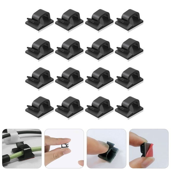 STRANDCHIC 50 Pcs Transparent Self Adhesive Wiring Clips for Cables Plastic Black Back to School