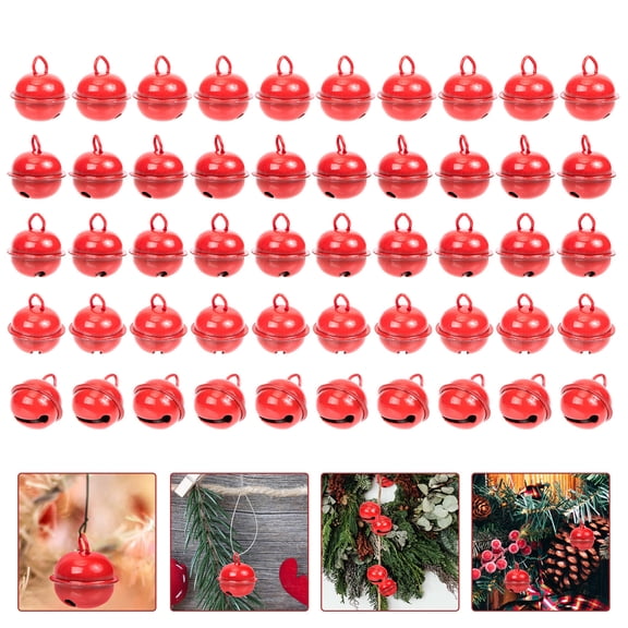 STRANDCHIC 50Pcs Red Xmas Bells Iron Pendants Decorative Hanging Christmas Party Decors