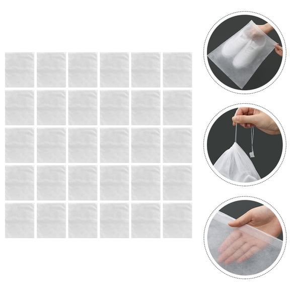 STRANDCHIC Premium Non-Woven White Shoe Pouches Drawstring Closure 50Pcs