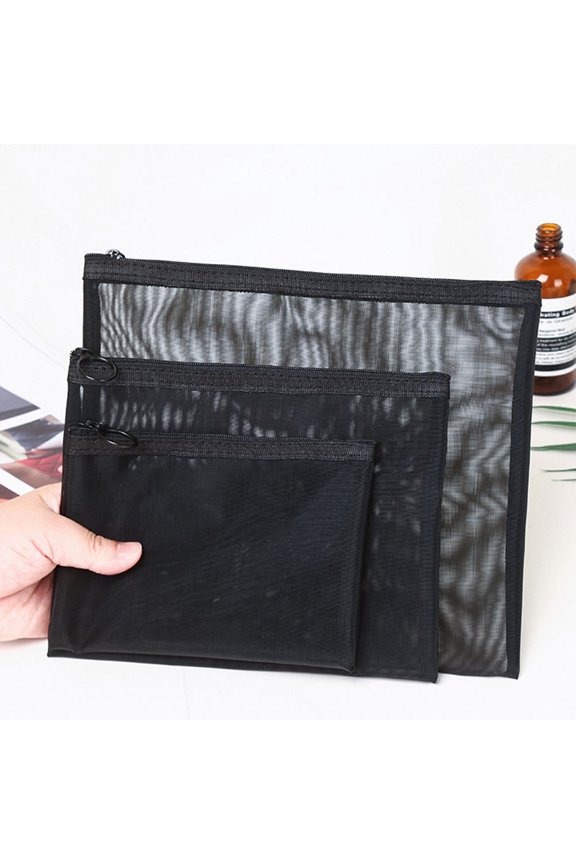5Pcs Black Mesh Cosmetic Storage Bag Set Portable Makeup Pouch for Travel
