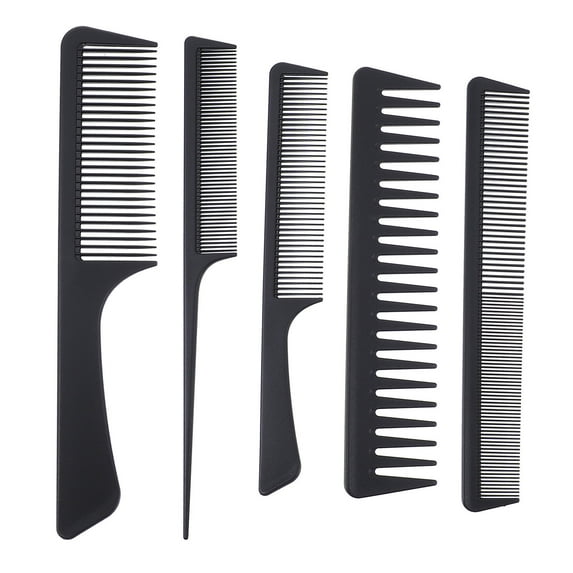STRANDCHIC 5-Piece Rat Tail Hair Brush and Comb Set Carbon Fiber Black for Professional Hair Styling and Hairdressing