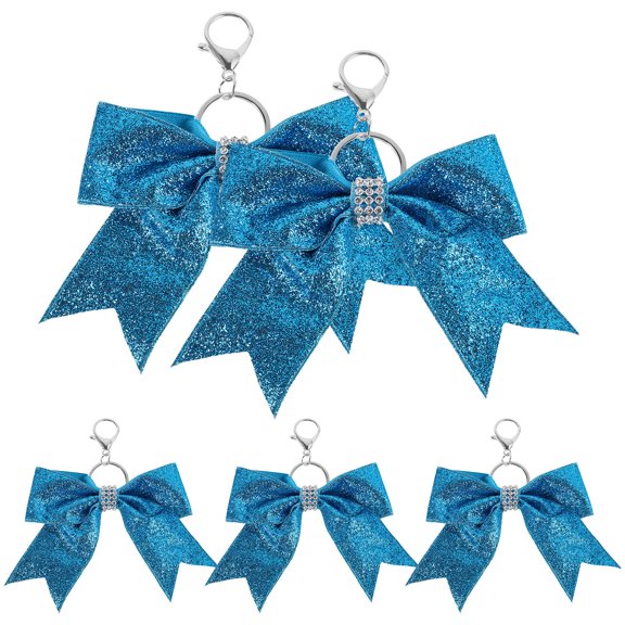 STRANDCHIC 5Pcs Blue Rhinestone Bow Keychain Cheerleader Inspired Bag Charm
