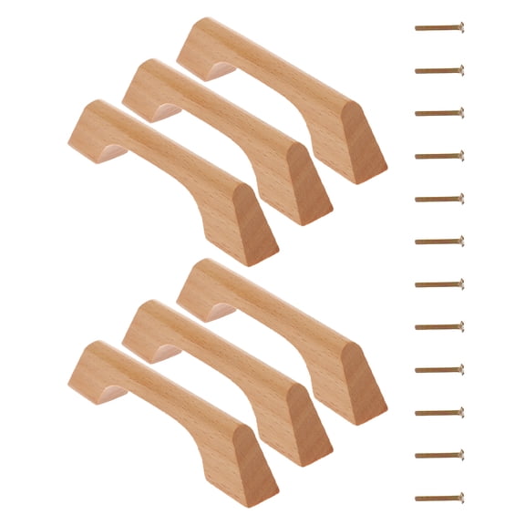 STRANDCHIC 6Pcs Modern Light Brown Wooden Cabinet Door Handles for Drawer and Wardrobe