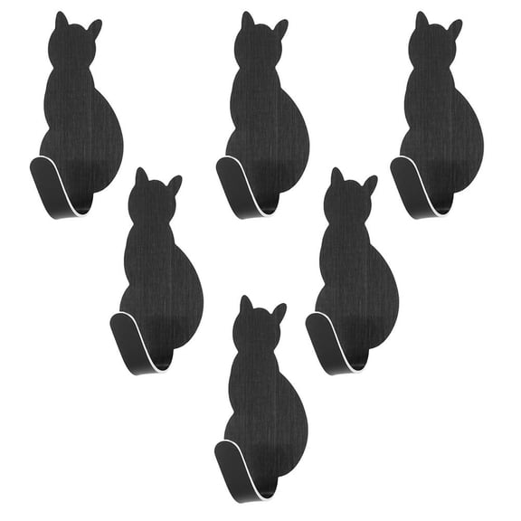STRANDCHIC 6-Pack Metal Cat Design Sticky Wall Hooks for Clothes, Home Organization, and Decorative Hanging