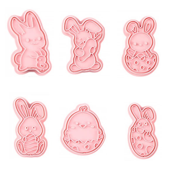 STRANDCHIC Easter Rabbit Biscuit Mold Pink PP DIY Cookie for Baking Use 6Pcs