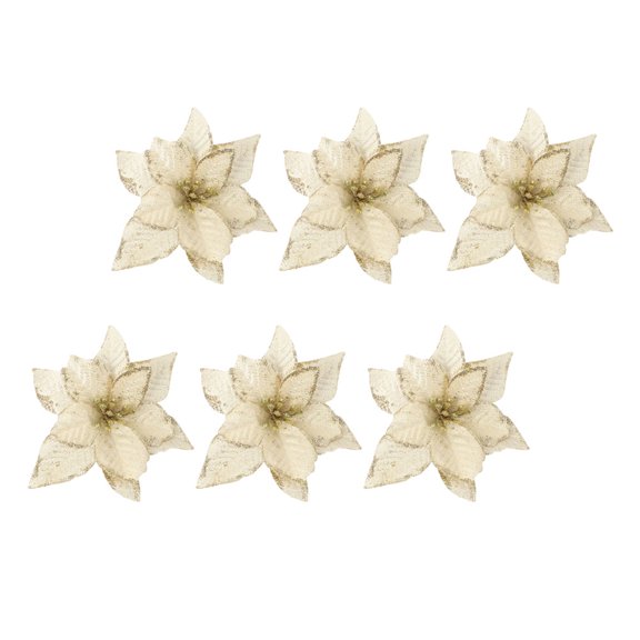 STRANDCHIC 6Pcs Golden Christmas Flower Decorations PVC Simulation Flowers for Holiday Party and Home Festive Decor