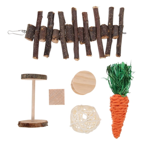 STRANDCHIC 6Pcs Bunny Stimulating Toys Wood ABS Assorted Color Exercise Chew Toys for Rabbits