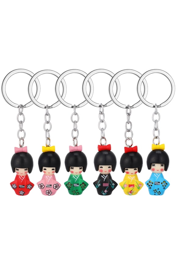6pcs Japanese Doll Keychaines Zinc Alloy Bag Decoration for Schoolbags