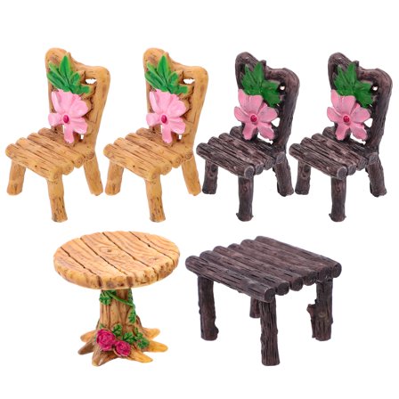 STRANDCHIC 6pcs Mini House Decor Resin Furniture Accessories for Mini Gardens with Vintage Style