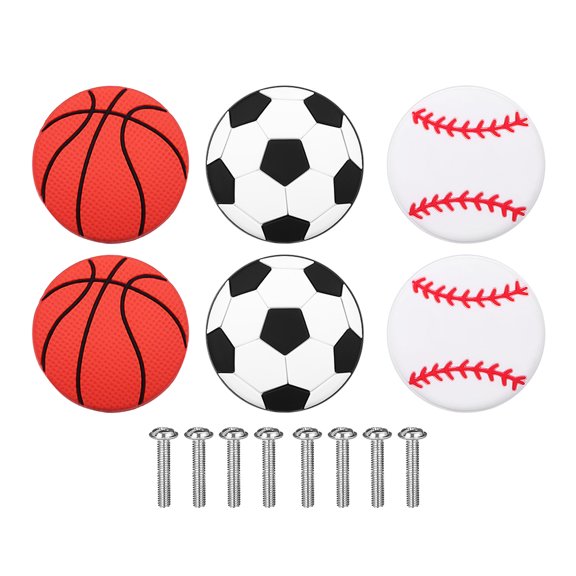 STRANDCHIC Sports Theme Drawer Knobs Set of 6, Assorted Colors, PVC and Zinc Alloy Furniture Handles