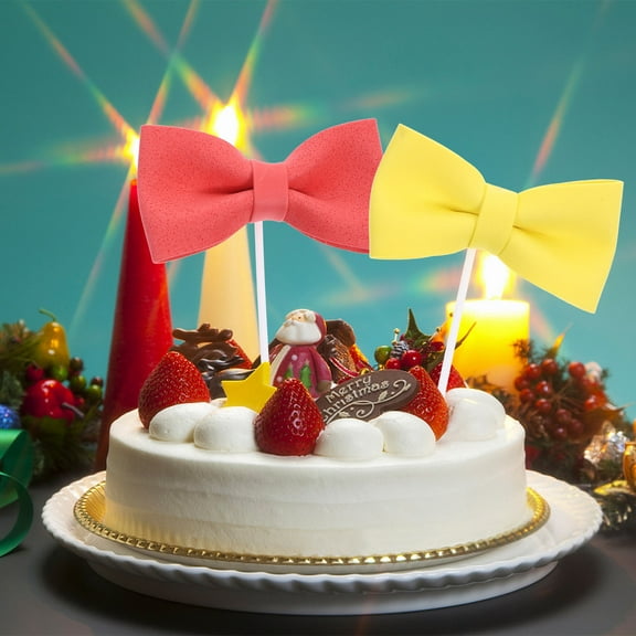 STRANDCHIC 8Pcs Assorted Color Bow Cupcake Toppers Foam Cake Picks Party Dessert Decorations