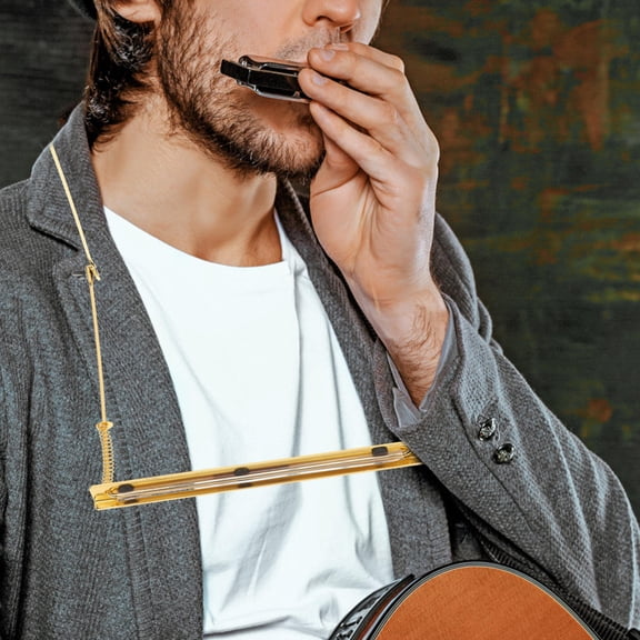 STRANDCHIC Adjustable Harmonica Neck Holder with Golden Zinc Alloy Support Stand for Easy Storage and Playing