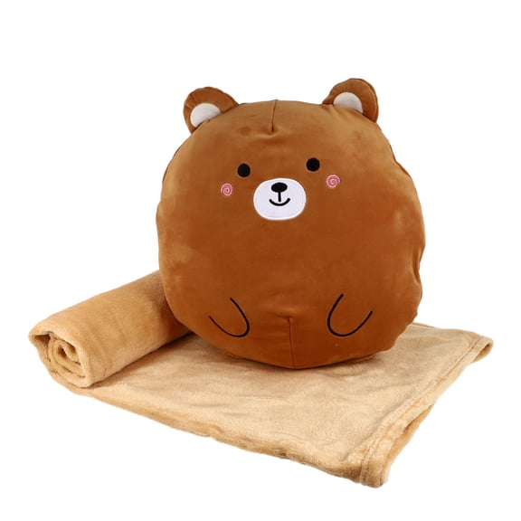 STRANDCHIC Two in One Brown Cotton Throw Pillow and Sleeping Blanket for Sofa and Desk