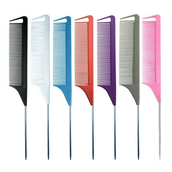 STRANDCHIC Anti Static Rat Tail Comb Assorted Color Plastic Steel for Home Styling 6Pcs