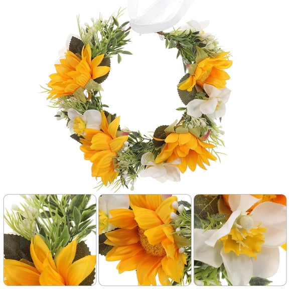 STRANDCHIC Yellow Sunflower Bridal Headpiece Wedding Wreath Headband Floral Hair