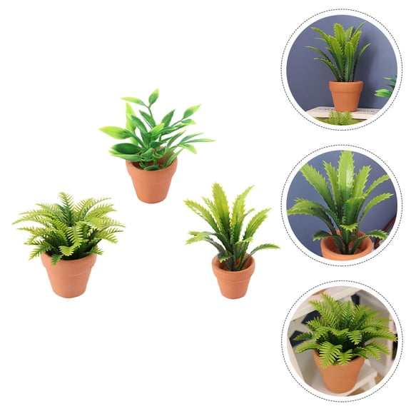 STRANDCHIC 3-Piece Artificial Bonsai Green Potted Plant Set, Realistic Desktop and Garden Decorative with Fine Craft Detail