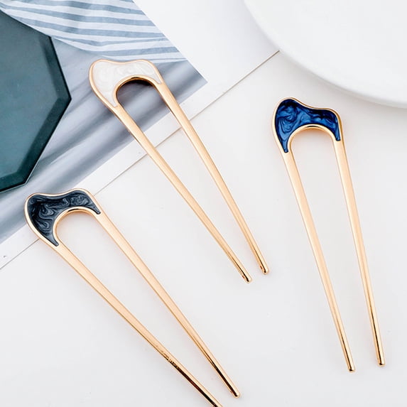 STRANDCHIC 3Pcs Chinese Style Hairpin Assorted Color Alloy Hair Fork Stick Elegant Hair Accessory