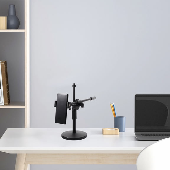 STRANDCHIC Black Metal Desktop Phone Holder with 360 Degree Rotation for Overhead Camera Mount
