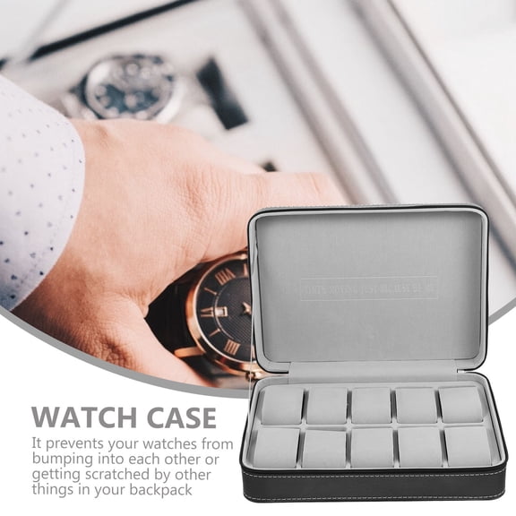 STRANDCHIC Travel Watch Case Black PU 1Pack Simple Storage for Watch Collectors