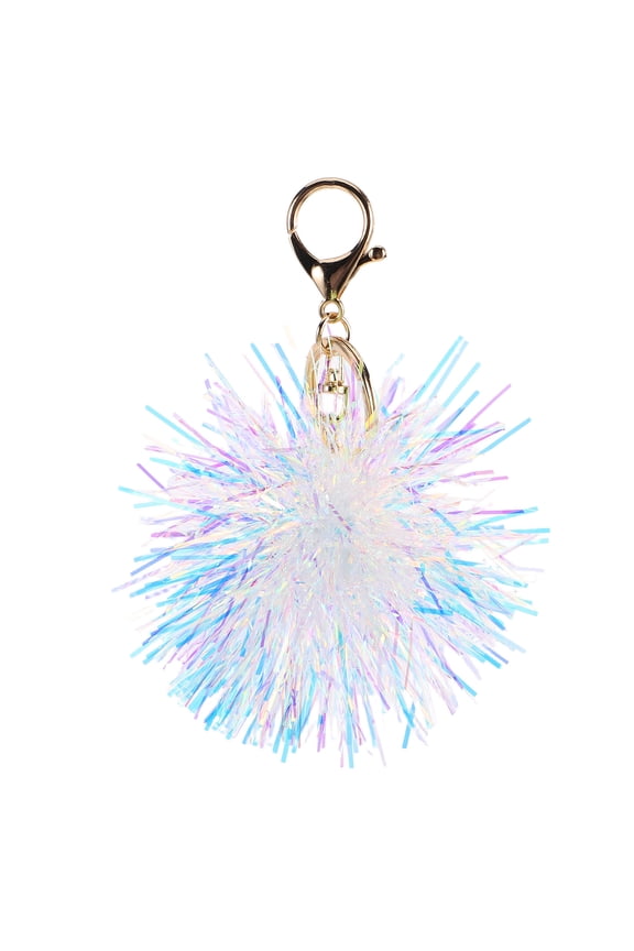 Trendy Glitter Ball Keychain White Zinc Alloy and Pet for Bags and Keys