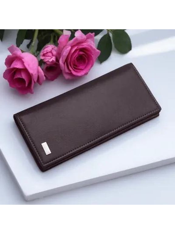 Mens Long Wallet Checkbook Coffee Retro Style Full-Length Bill Compartments Premium PU