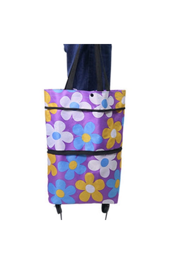 Foldable Shopping Cart Bag with Wheels Portable Trolley Tote for Grocery and Travel