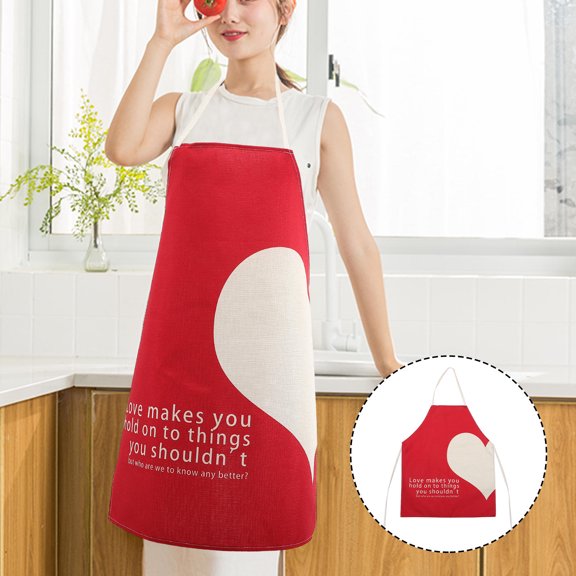 STRANDCHIC Lovely Red Heart Pattern Kitchen Apron Wear Resistant Comfortable Household Apron