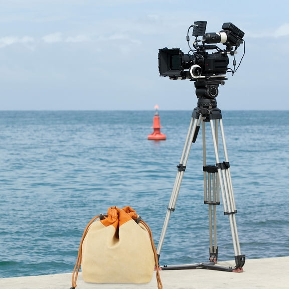 STRANDCHIC Compact Brown Camera Storage Bag Portable Canvas Case with Drawstring Closure for Travel