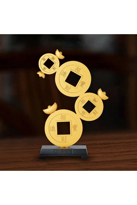 Chinese Copper Coin Craft Ornament Decorative Copper Coin Figurine Golden Good Luck Symbol 1 Pcs