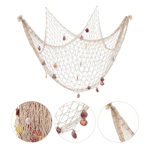 STRANDCHIC Nautical Decor Cotton Rope Fishing Net Khaki with Shells Wall Hanging Decoration