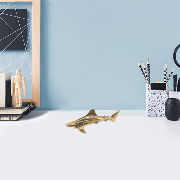 STRANDCHIC Brass Craft Shark Ornament Golden Desktop Decor with Simple and Design