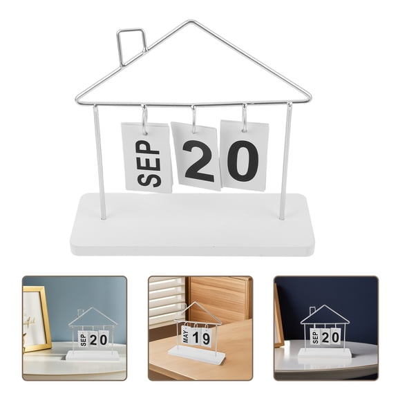 STRANDCHIC Metal Office Desk Calendar Plated Silver Color with Perpetual Function and Creative Desktop Ornament