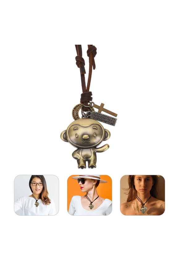 Brown Pendant Necklace Vintage Style Sweater Chain Costume Jewelry Gift for Women