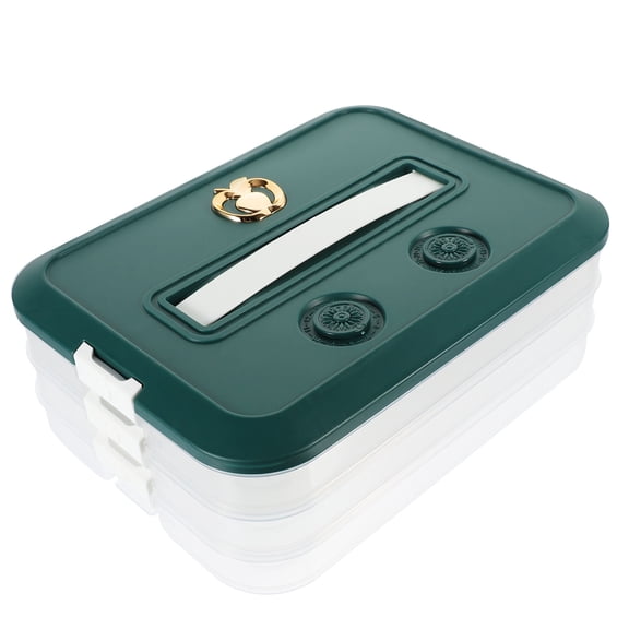 STRANDCHIC Dumpling Storage Box, Green PP, Non-Skid Base, Fridge Container, Freshness Keeper