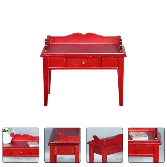 STRANDCHIC Red Mini Desk Model, Synthetic Material, Decorative Writing Desk for Miniature House Layout, 3.5 x 3.5 x 5 inches
