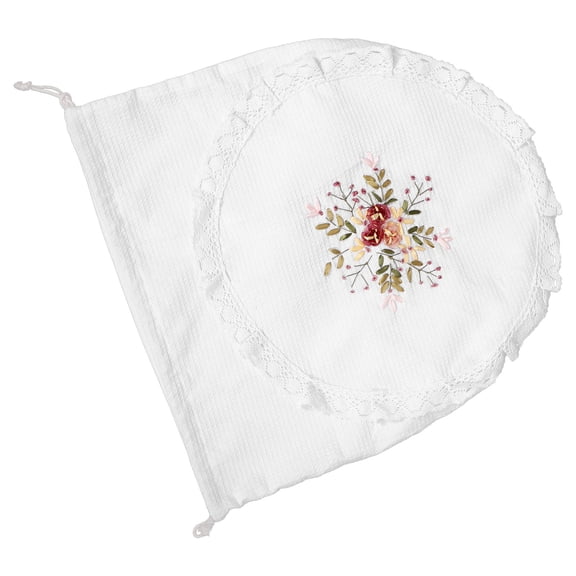 STRANDCHIC White Fabric Pedestal Fan Cover Full Coverage Decorative Embroidery for Home Use and Stylish