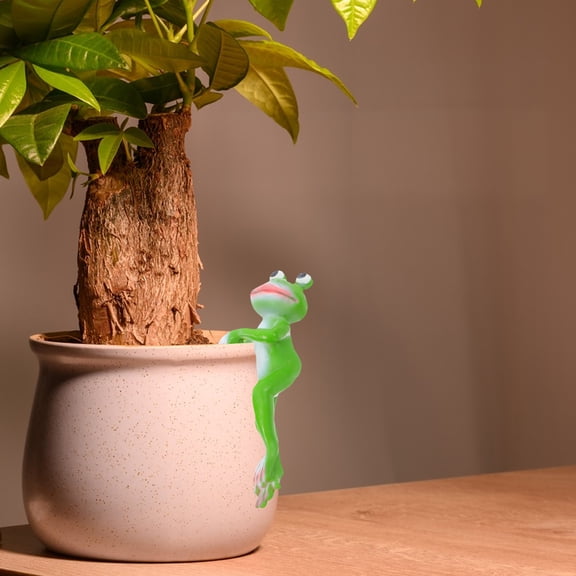 STRANDCHIC Cute Green Resin Frog Figurine for Hanging on Flower Pots and Planter Decorations
