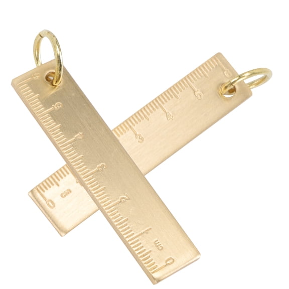STRANDCHIC Golden Brass Decorative Keychain Ruler Keyring Practical Key Pendant for Keys Bags Luggage 2pcs