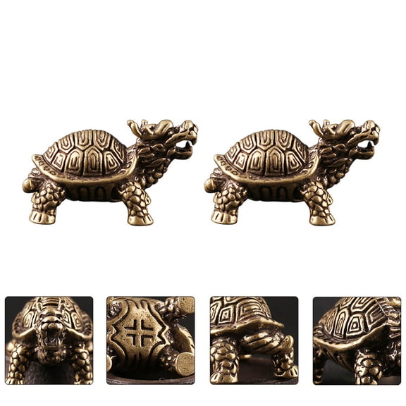 STRANDCHIC 2Pcs Golden Brass Decorative Dragon Turtle Adornments for Indoor Desktop Display