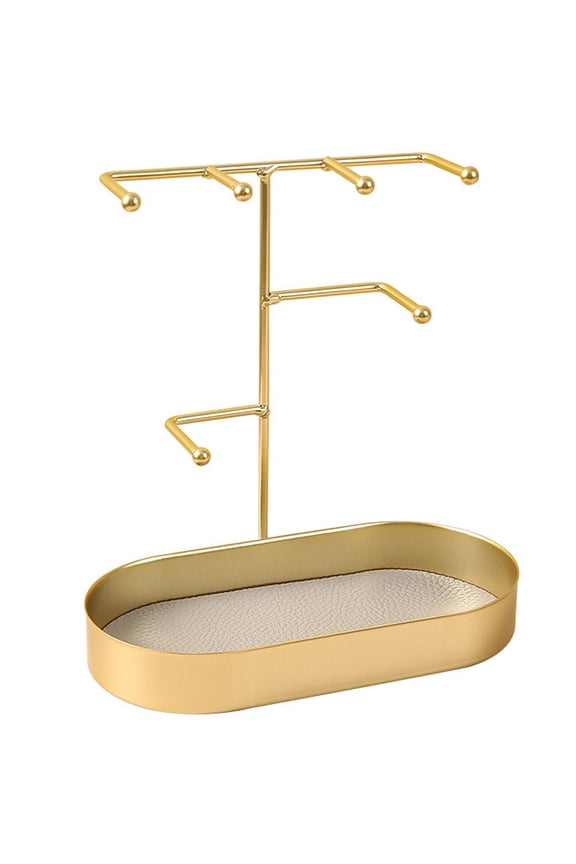 Metal Jewelry Display Stand with Necklace Hanging Rack and Tray for Home Use